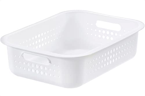 SmartStore 6L Aufbewahrungskorb aus recyceltem Plastik mit Griffen - Weiß - ineinander & übereinander stapelbar - 10 Jahre Garantie - BPA-frei - Kleiner Korb - L37 x B28 x H10 cm von SmartStore