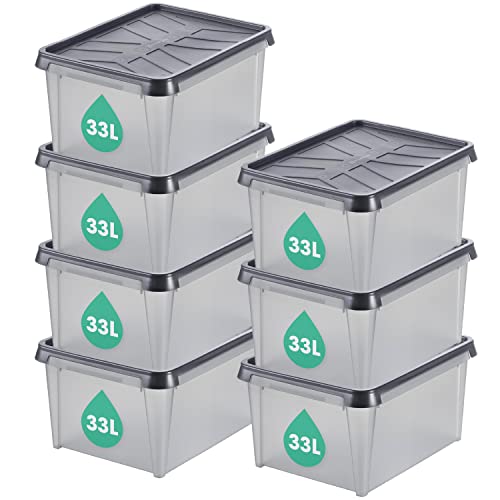 SmartStore Aufbewahrungsbox mit Deckel 33 L wasserdicht Plastik – 6er-Set – mattiert - ineinander & übereinander stapelbar - lebensmittelecht & BPA-frei – IP44 - L50 x B40 x H27 cm 10 Jahre Garantie von SmartStore