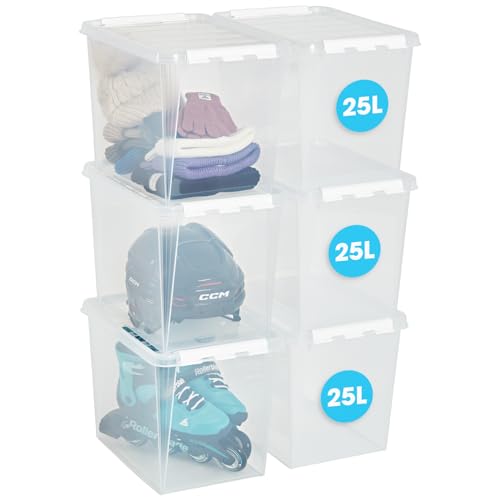 SmartStore Aufbewahrungsbox mit Deckel groß 25 L – 6 transparente und stapelbare Plastik Boxen mit Clipverschluss weiß – Kunststoff BPA-frei und lebensmittelecht – 40 x 30 x 32 cm - 10 Jahre Garantie von SmartStore