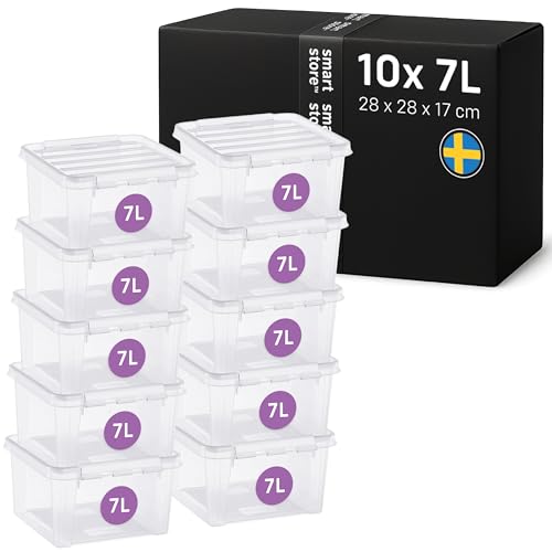 SmartStore - 10x Aufbewahrungsbox mit Deckel Classic 7L (28x28x17cm) | Stapelbare Box mit Deckel | Lebensmittelechte Kunststoffbox | Plastikbox mit Deckel & verstärkten Ecken | 10 Jahre Garantie von SmartStore