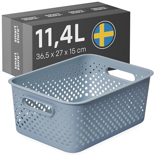 SmartStore Aufbewahrungskorb mit Griffen in blau 11,4L (36,5x27x15cm) I Körbchen Aufbewahrung aus recyceltem Kunststoff I Essence L Aufbewahrungskorb I Aufbewahrungsboxen mit 10 Jahren Garantie von SmartStore