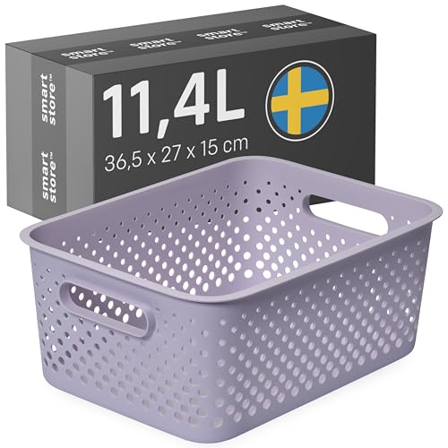 SmartStore Aufbewahrungskorb mit Griffen in lavendel 11,4L (36,5x27x15cm) I Körbchen Aufbewahrung aus recyceltem Kunststoff I Essence L Aufbewahrungskorb I Aufbewahrungsboxen mit 10 Jahren Garantie von SmartStore