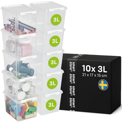 SmartStore - 10x Aufbewahrungsbox mit Deckel Classic 3L (21x17x15cm) | Stapelbare Box mit Deckel | Lebensmittelechte Kunststoffbox | Plastikbox mit Deckel & verstärkten Ecken | 10 Jahre Garantie von SmartStore