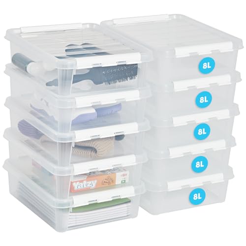 SmartStore Aufbewahrungsbox mit Deckel groß 8 L – 10 transparente und stapelbare Plastik Boxen mit Clipverschluss weiß – Kunststoff BPA-frei und lebensmittelecht – 40 x 30 x 11 cm - 10 Jahre Garantie von SmartStore