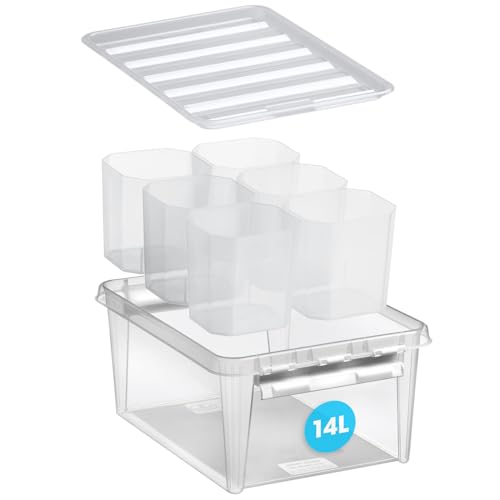 SmartStore Aufbewahrungsboxen 14 L – mit 6 Einsätzen - mit Deckel und Clipverschluss weiss– BPA-frei und lebensmittelecht – 21 x 17 x 11 cm von SmartStore