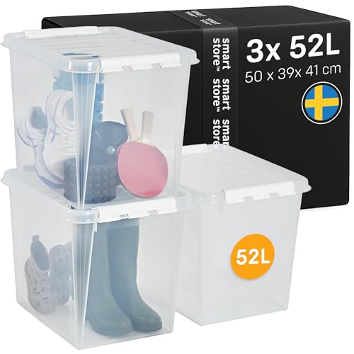 SmartStore - 3x Aufbewahrungsbox mit Deckel Classic 52L (50x39x41cm) | Stapelbare Box mit Deckel | Lebensmittelechte Kunststoffbox | Plastikbox mit Deckel & verstärkten Ecken | 10 Jahre Garantie von SmartStore