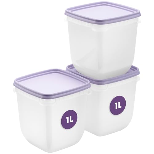 SmartStore Frischhaltedosen mit Deckel und Kühlschrank Organizer 1L 3er Set | Geeignet für Kühlschrank und Gefrierschrank | BPA freie meal prep boxen | Gefrierbox Set, Lavendel von SmartStore