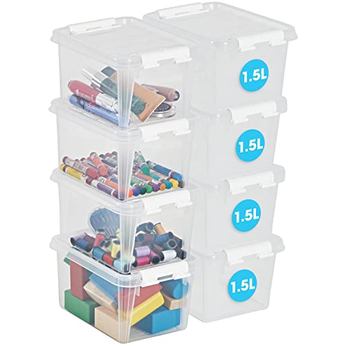 SmartStore Kleine Aufbewahrungsboxen 1,5 L – 8 transparente und stapelbare Boxen mit Deckel und Clipverschluss weiss– BPA-frei und lebensmittelecht – 20 x 15 x 11 cm von SmartStore