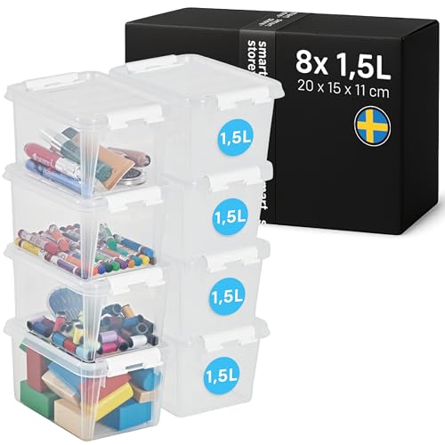 SmartStore - 8x Aufbewahrungsbox mit Deckel Classic 1,5L (20x15x11cm) | Stapelbare Box mit Deckel | Lebensmittelechte Kunststoffbox | Plastikbox mit Deckel & verstärkten Ecken | 10 Jahre Garantie von SmartStore