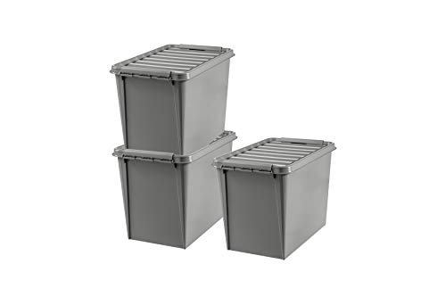 SmartStore - Recycled 65 - 3er Set Aufbewahrungsboxen - 100% recycelter Kunststoff - grau - 59x39x43cm - 61l von SmartStore