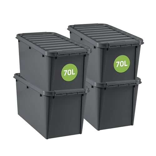 SmartStore - Recycled 70 - 4 er Set Aufbewahrungsboxen - 100% recycelter Kunststoff - grau - 72x40x38cm - 70l von SmartStore
