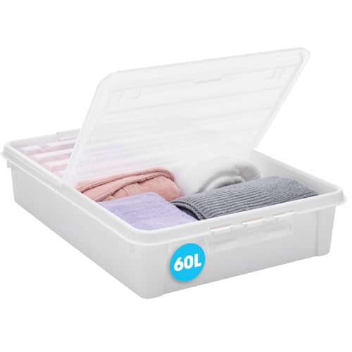 SmartStore Underbed Storage Box with Lid 60 L - Plastic Boxes with Clip Lock Reinforced Large Transparent Lid - Plastic - 79 x 59 x 18.5 cm von SmartStore
