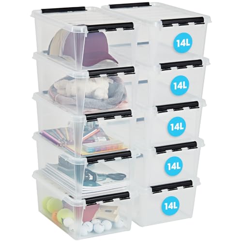 SmartStore ﻿aufbewahrungsbox mit deckel, 14 l, 10er-Pack, verstärkt, groß, transparent, für Lebensmittel geeignet, mit Clipverschluss, stapelbar, BPA-freies Plastik, 40 x 30 x 18 cm (L x B x H) von SmartStore