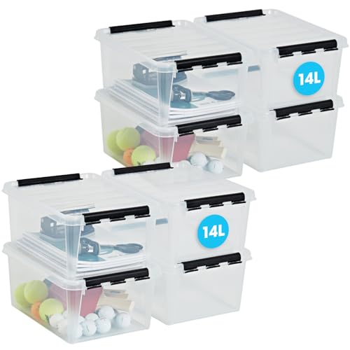 SmartStore ﻿aufbewahrungsbox mit deckel, 14 l, 8er-Pack, verstärkt, groß, transparent, für Lebensmittel geeignet, mit Clipverschluss, stapelbar, BPA-freies Plastik, 40 x 30 x 18 cm (L x B x H) von SmartStore