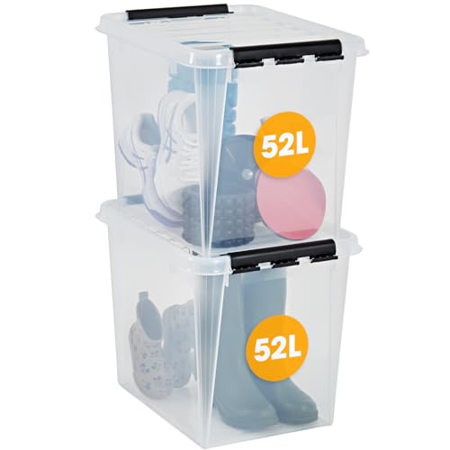 SmartStore Aufbewahrungsboxen mit Deckel, groß, 52 l, transparent, 2er-Pack, verstärkt, 10 Jahre Garantie, lebensmittelecht, mit Clipverschluss, stapelbar, BPA-freier Kunststoff, 50 x 39 x 41 cm von SmartStore