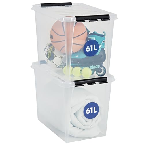 SmartStore aufbewahrungsbox mit deckel groß, 61 l, 2er-Pack, verstärkt, transparent, für Lebensmittel geeignet, mit Clipverschluss, stapelbar, BPA-freies Plastik, 59 x 39 x 43 cm (L x B x H) von SmartStore