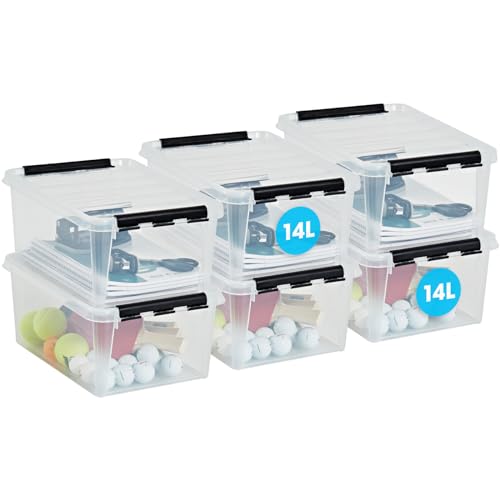 SmartStore klare Kunststoffboxen mit Deckel, 14 Liter, 6er-Pack, verstärkt, lebensmittelecht, Clip-Verschluss, stapelbar und verschachtelbar, BPA-frei, L x B x H: 40 x 30 x 18 cm von SmartStore