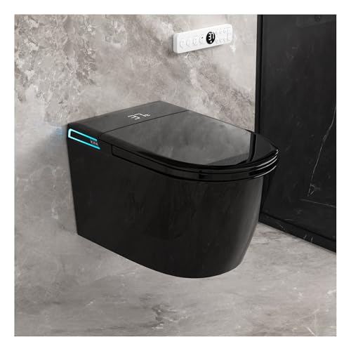 SmartSylva, schwarze Smart-Wand-WC-Kombination, automatische Spülung, automatisch öffnender/schließender Deckel, beheizter Sitz, mit Wandhalterung (Sie müssen keinen zusätzlichen Wassertank kaufen) von SmartSylva