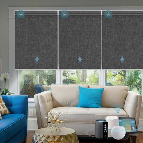SmartWings Elektrisches Rollo mit Fernbedingung, Smart Rollo Innen 100% Verdunkelung, Kompatibel mit Alexa, Google Home, Homekit, Benutzerdefinierte Größe,Bouvardia Dunkelgrau von SmartWings