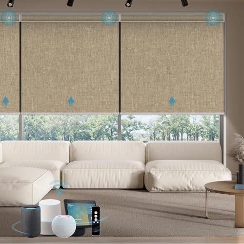 SmartWings Elektrisches Rollo mit Fernbedingung, Smart Rollo Innen 100% Verdunkelung, Kompatibel mit Alexa, Google Home, Homekit, Benutzerdefinierte Größe,Bouvardia Hellbraun von SmartWings