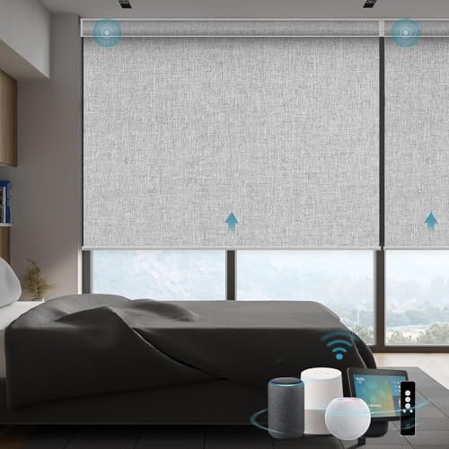 SmartWings Elektrisches Rollo mit Fernbedingung, Smart Rollo Innen 100% Verdunkelung, Kompatibel mit Alexa, Google Home, Homekit, Benutzerdefinierte Größe,Bouvardia Hellgrau von SmartWings