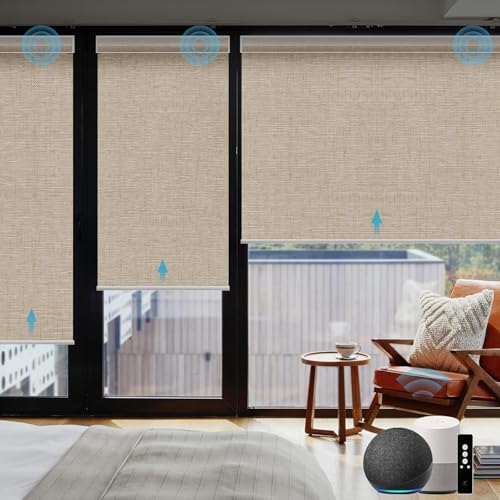 SmartWings Elektrisches Rollo mit Fernbedingung, Smart Rollo Innen 100% Verdunkelung, Kompatibel mit Alexa, Google Home, Homekit, Benutzerdefinierte Größe,Leinen Karamell von SmartWings
