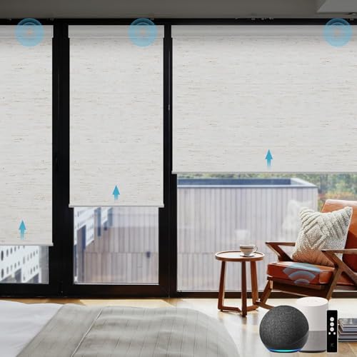 SmartWings Elektrisches Rollo mit Fernbedingung, Smart Rollo Innen 100% Verdunkelung, Kompatibel mit Alexa, Google Home, Homekit, Benutzerdefinierte Größe,Leinen Weiß von SmartWings