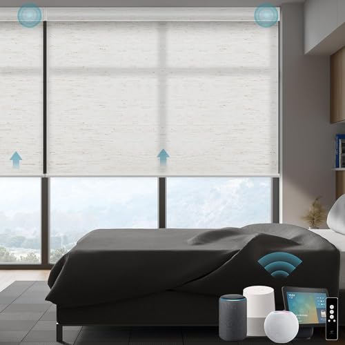 SmartWings Elektrisches Rollo mit Fernbedingung, Smart Rollo Innen 70% Verdunkelung, Kompatibel mit Alexa, Google Home, Homekit, Benutzerdefinierte Größe, Leinen Weiß von SmartWings