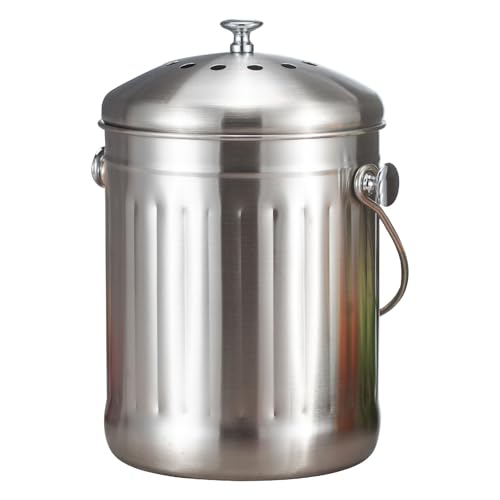 Smartbin 5 Liter 5L Edelstahl Komposteimer Biomülleimer mit Holzkohlefilter Tischabfalleimer Eimer Komposter Bioabfallbehälter Arbeitsplatte Küche Unter Spüle Mülleimer Komposteimer mit Deckel Silber von Smartbin