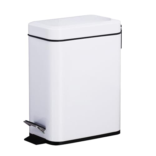 Smartbin 5L 5Liter Metall Abfalleimer Badezimmer Mülleimer Badmülleimer Küche Papierkorb Treteimer Kleiner Küchenabfalleimer Rechteckig Sanft Schließender Mülleimer mit Deckel Weiß von Smartbin