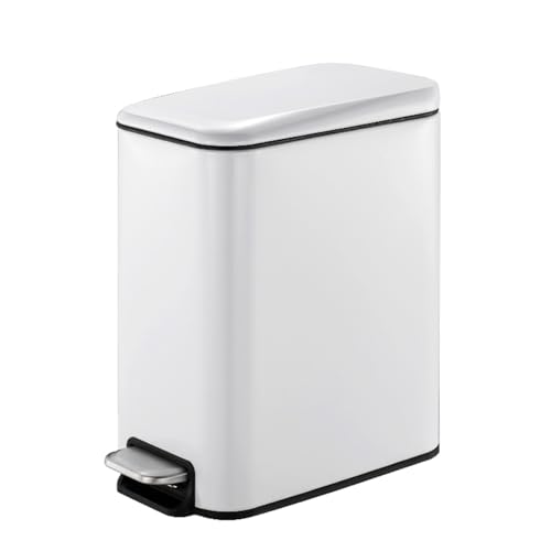 Smartbin 5L 5Liter Abfalleimer Keiner Mülleimer Bad aus Metall Papierkorb Treteimer Mülleimer Küchenabfalleimer mit Rechteckig Sanft Schließender Mülleimer mit Deckel Blanc Weiß von Smartbin