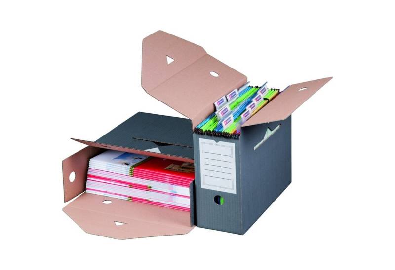 Smartbox Pro Aufbewahrungsbox (Spar-Set, 10 St., 10er-Set), Archiv-Ablageboxen Hängemappen 330x120x265mm Archivkarton Anthrazit von Smartbox Pro