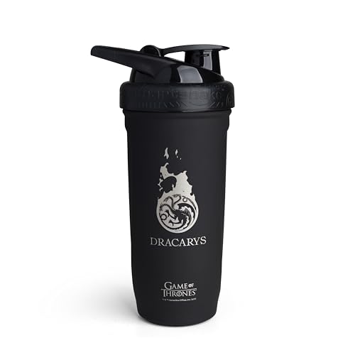 Smartshake Reforce Game of Thrones Dracarys Shaker-Flasche aus Edelstahl (900 ml), leichte Sport-Shaker-Flasche mit weichem Deckel, auslaufsicher, BPA-frei und DEHP-frei von Smartshake