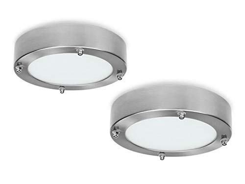 Elegantes Deckenlampen 2er SET fürs Bad aus gebürstetem Stahl und Glas mit 12 Watt LED Leuchtmittel von Smartwares
