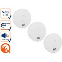 Rauchmelder 3er Set mit 10 Jahres Batterie, VdS Zertifikat, unauffällige led von Smartwares