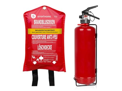 SET: Handlicher Feuerlöscher / Fettbrandlöscher 2L, Brandklasse AF + Löschdecke 100x100 cm - Brandschutz von Smartwares
