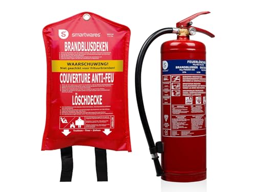 Set: Feuerlöscher / Pulverlöscher 4kg, Brandklasse ABC + Löschdecke von Smartwares