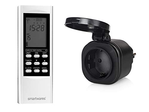 SmartHome Digitale Outdoor Funk Zeitschaltuhr = Außen-Funk-Steckdose + Timer-Fernbedienung, für Leuchten und Geräte bis max. 3500W von Smartwares