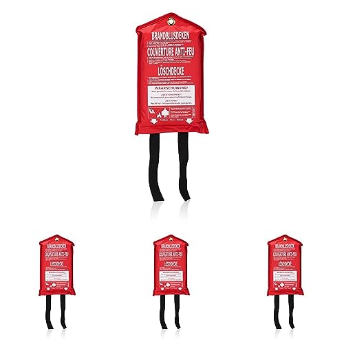 Smartwares 10.014.60 Feuerlöschdecke – 100 x 100 cm – Glasfasertuch – zur ersten Hilfe – inkl. Schutztasche mit Öse zur Aufhängung – nach EN1869:1997 (Packung mit 4) von Smartwares