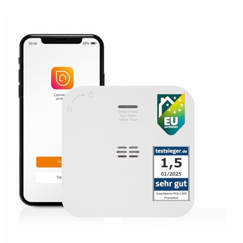 Smartwares Co-Detektor – 85 dB – Sensor 10 Jahre – Benachrichtigungen über App – Testknopf & Stummknopf – FGA-13800, Batteriebetrieben, Weiß von Smartwares