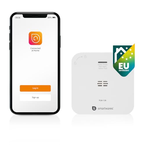 Smartwares Co-Detektor – 85 dB – Sensor 10 Jahre – Benachrichtigungen über App – Testknopf & Stummknopf – FGA-13800, Batteriebetrieben, Weiß von Smartwares