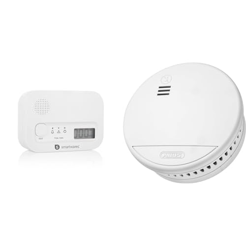 Smartwares FGA-13041 Kohlenmonoxid-Melder, 10 Jahre Sensor, mit Display und Testknopf & ABUS Rauchmelder RWM90 - mit austauschbarer 5-Jahres-Batterie von Smartwares