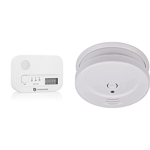 Smartwares FGA-13041 Kohlenmonoxid-Melder, 10 Jahre Sensor, mit Display und Testknopf & Brennenstuhl Rauchmelder RM C 9010 mit austauschbarer Batterie weiß von Smartwares