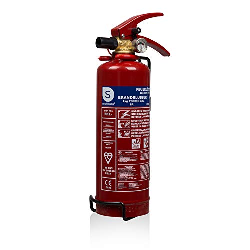 Smartwares 10.018.56 Pulverlöscher – 1 kg – für ABC Brände – mit Halterung und Manometer – Rot von Smartwares