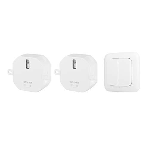 Smartwares Funk-Wandschalter-Set – 2 Funkwandschalter, EIN Doppel-Lichtschalter, Plug & Connect, 1000 W, SH4-99562, weiß von Smartwares