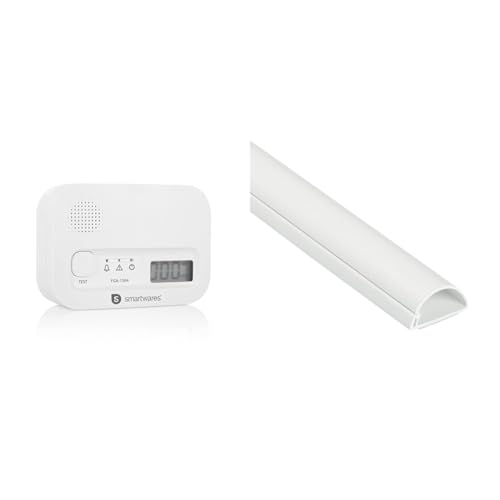 Smartwares Kohlenmonoxid melder & D-Line 1M3015W Mini Kabelkanal Selbstklebender, Halbrunde Kabelführungen, Kabelleiste - 1x 30mm (B) x 15mm (H) x 1-Meter Länge - Weiß von Smartwares