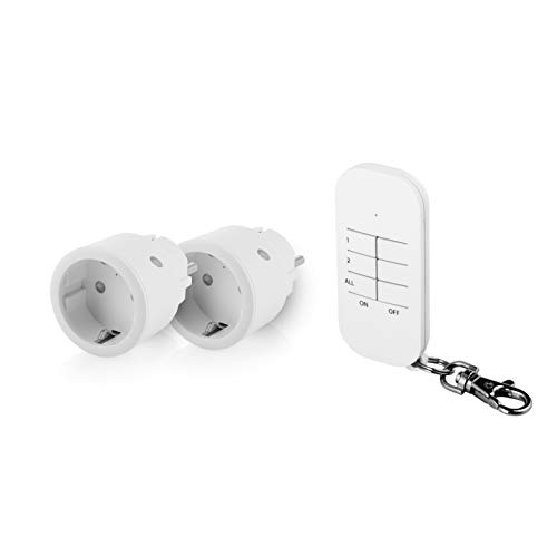 Smartwares SH4-99574 Indoor-Steckdosenschalterset – Plug & Connect, 2 Smarte Steckdosen, Fernbedienung mit Schlüsselring von Smartwares