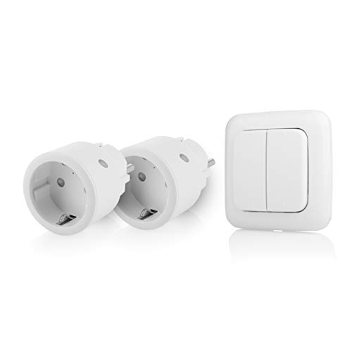 Smartwares SH4-99575 Indoor-Steckdosenschalterset mit Doppellichtschalter – Plug & Connect, 2Smarte Steckdosen, Drahtloser Doppelter Lichtschalter.433,92 MHz Frequenz, 30m Funkreichweite,2300WLeistung von Smartwares