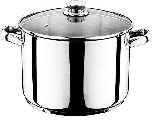 Smartweb 14 Liter Universal-Kochtopf mit Glasdeckel | Edelstahl-Kochtopf | Universal-Suppentopf | Simmertopf für Pasta-Saucen und Eintöpfe | Auflauftopf von Smartweb