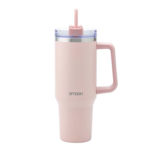 Smash Doppelwandiger Edelstahlbecher mit Griff und Strohhalm, 1,25 l, Altrosa von Smash